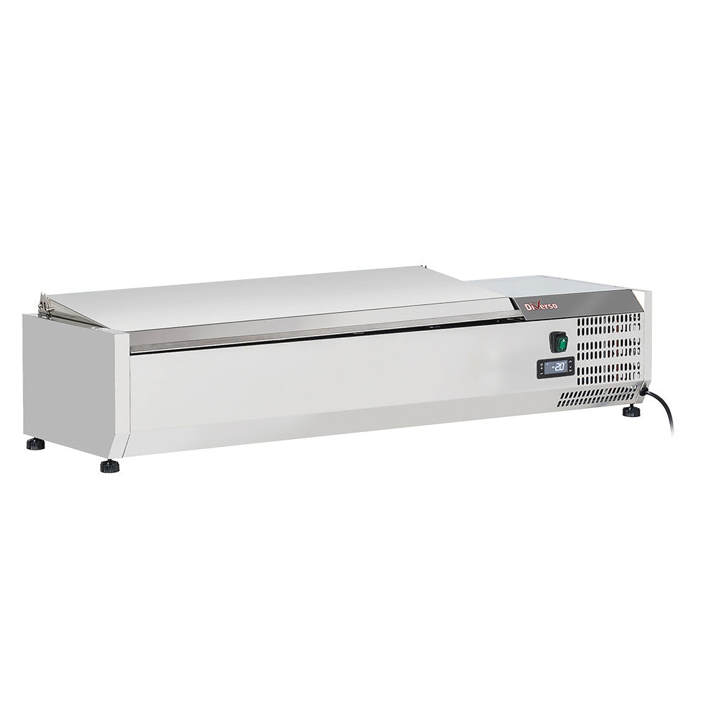 Table frigorifique, ventilé, 2 portes GN1/1, avec dosseret, sur roues, 2 avec freins