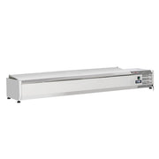 Table frigorifique, ventilé, 3 portes GN 1/1, avec dosseret, sur roues, 2 avec freins
