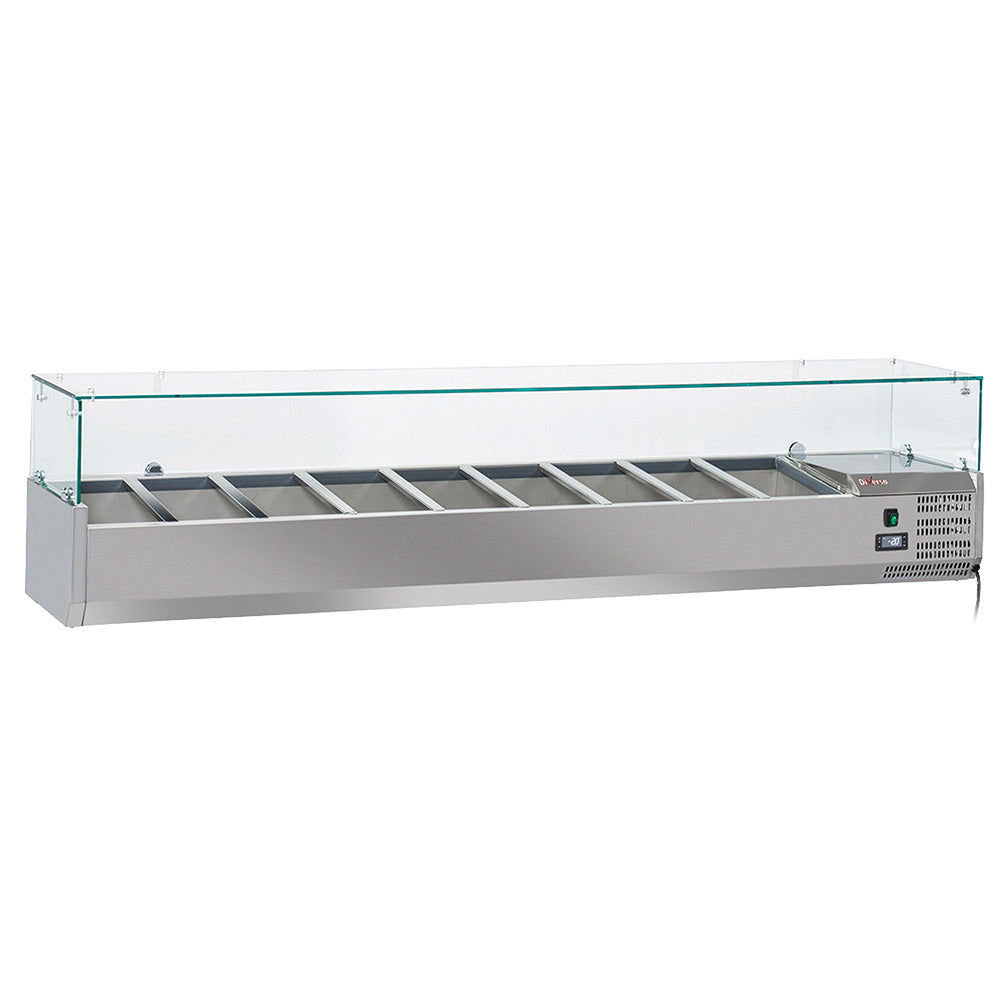 Table frigo pizzeria, 2 portes EN 600x400, 5 tiroirs neutres EN 600x400, sur roues, 2 avec freins