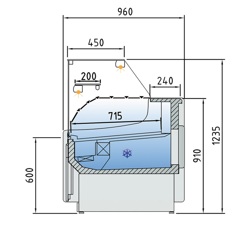 Comptoir vitrine ventilé, avec réserve - NOIR