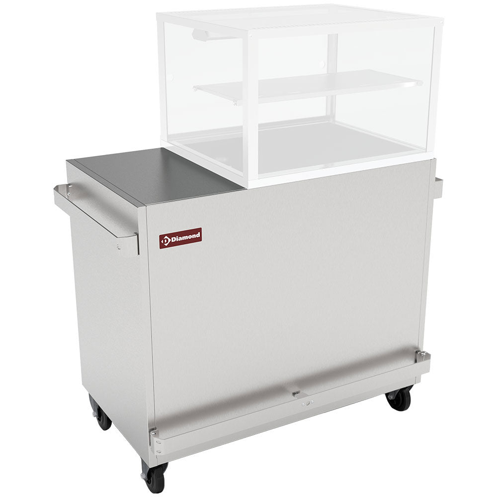 Meuble inox support vitrine VBME-2X, sur roulettes