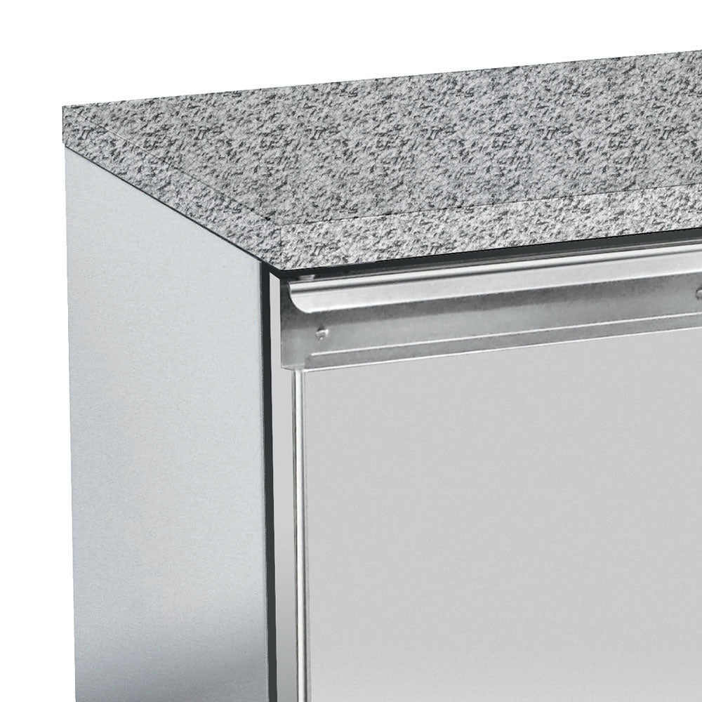 Table de congélation ventilée Diamond 4 portes avec top en granit, dimensions 600x400, visible avec portes ouvertes et intérieur spacieux.
