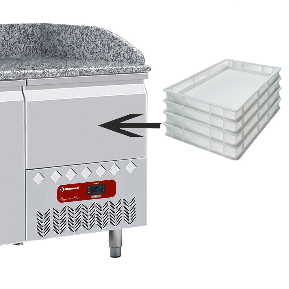 Table frigo 2 portes 600x400, 1 tiroir neutre (4x bacs 600x400)+Kit 6 Roues inox pour tables, pivotantes, 2x avec freins