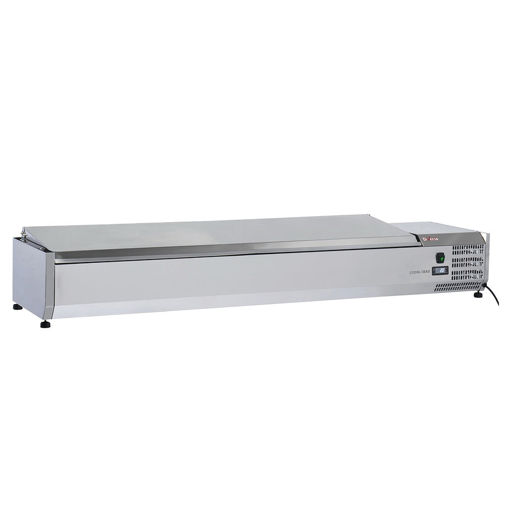Table frigorifique, ventilé, 3 portes GN 1/1, avec dosseret, sur roues, 2 avec freins