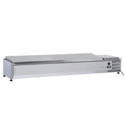 Table frigorifique, ventilé, 3 portes GN 1/1, avec dosseret, sur roues, 2 avec freins