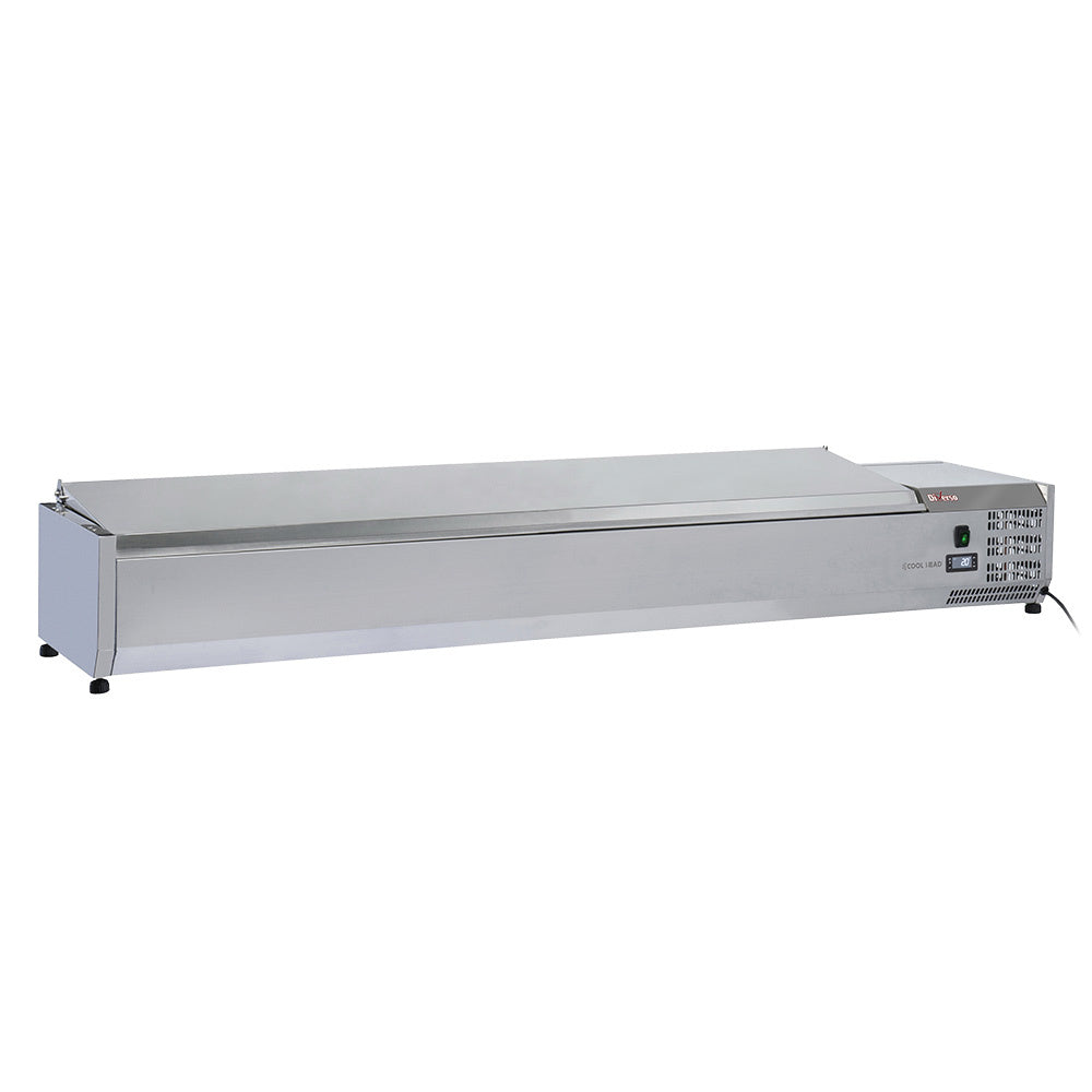 Table frigo pizzeria, 2 portes EN 600x400, 5 tiroirs neutres EN 600x400, sur roues, 2 avec freins