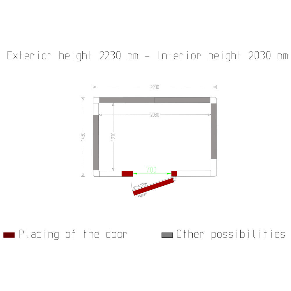 Chambre ISO 100, dim. int. 2030 x 1230 xh 2030 mm  (5,07 m³)