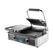 Plaque de grill de contact rainurée Maxima, double, 2 x 22 cm, idéale pour cuisson uniforme de viande et légumes.