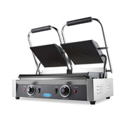 Plaque de gril double rainurée Maxima, 2 x 22 cm, pour grill de contact, surface de cuisson en acier.