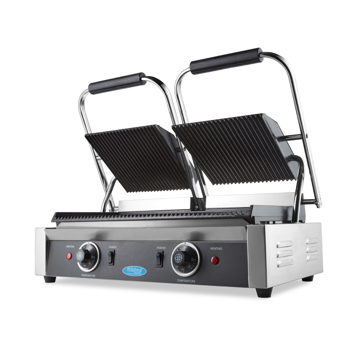 Plaque de gril double rainurée Maxima, 2 x 22 cm, pour grill de contact, surface de cuisson en métal robuste et résistante