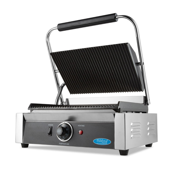 Plaque de grill en contact rainurée Maxima, 33,5 cm, pour grill de contact simple, surface antiadhésive, idéale pour cuisson uniforme.