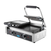Plaque de gril double lisse pour grill de contact Maxima, 2 x 22 cm, surface en acier pour cuisson uniforme.