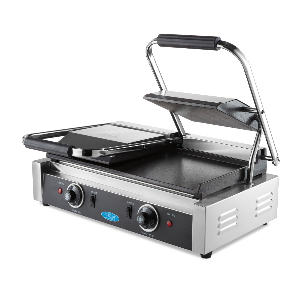 Plaque de grill de contact lisse Maxima, double, 22 cm x 2 pour cuisson uniforme, acier durable, surface de cuisson lisse.