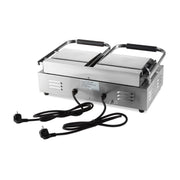 Plaque de gril double lisse Maxima pour grill de contact, 2 x 22 cm, surface en acier pour cuisson uniforme.