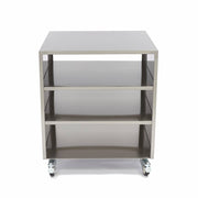 Table de machine en acier inoxydable Maxima, meuble bas avec roues, dimensions 60x60 cm, capacité de 120 kg visible sur l'image.