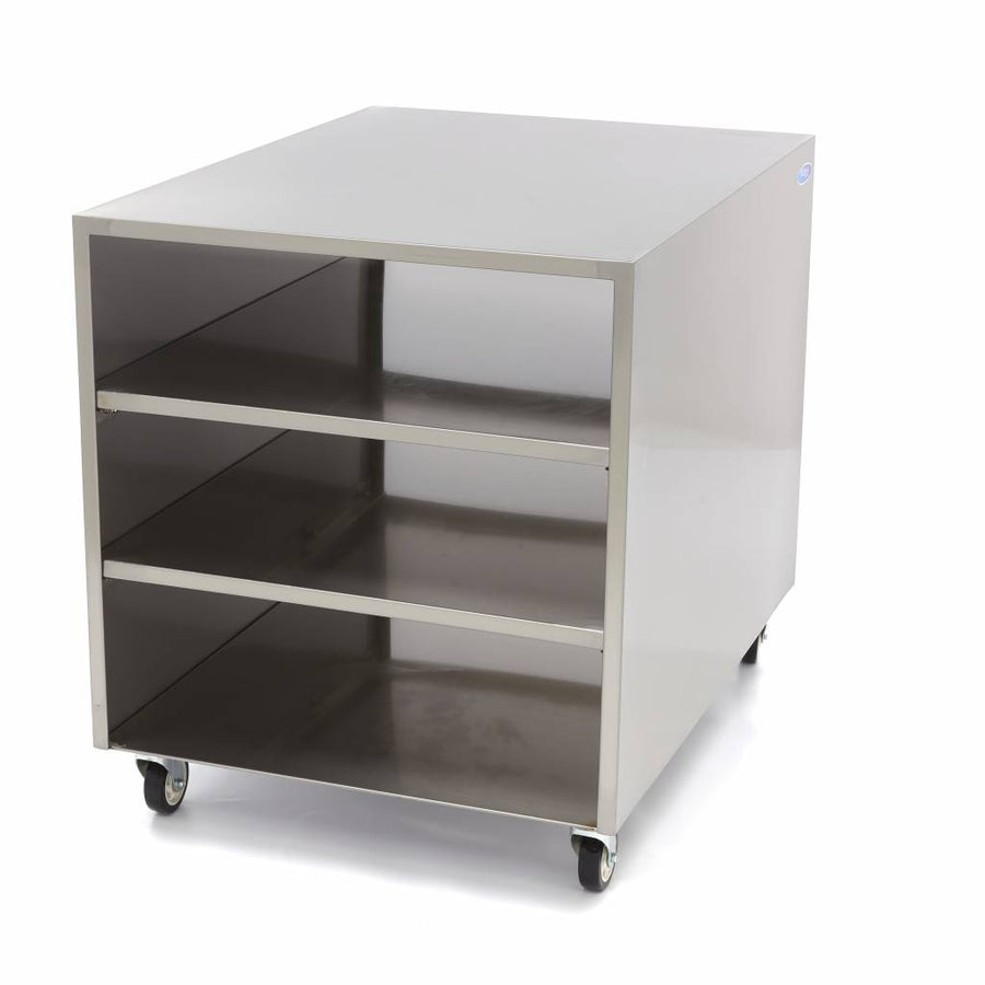 Table de machine en acier inoxydable Maxima, meuble bas avec roues, dimensions 60 x 80 cm, capacité de 120 kg, surface résistante.