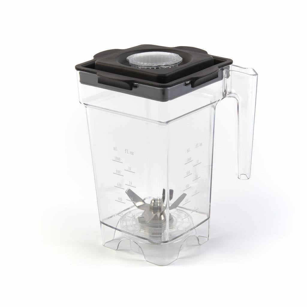MKM Blender Maxima, blender professionnel avec pichet complet en verre, design robuste et poignée ergonomique pour smoothies et sauces.