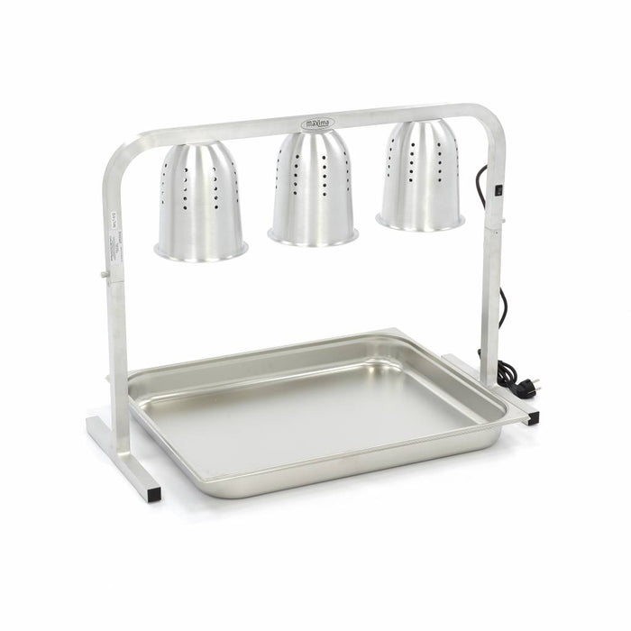 Lampe chauffante Maxima avec 3 lampes et récipient GN 2/1, idéale pour la restauration et la cuisine professionnelle.