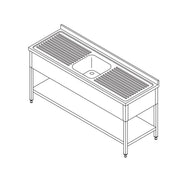 Dishwasher table - 160 x 60 cm - with sink and backsplash - incl storage shelf