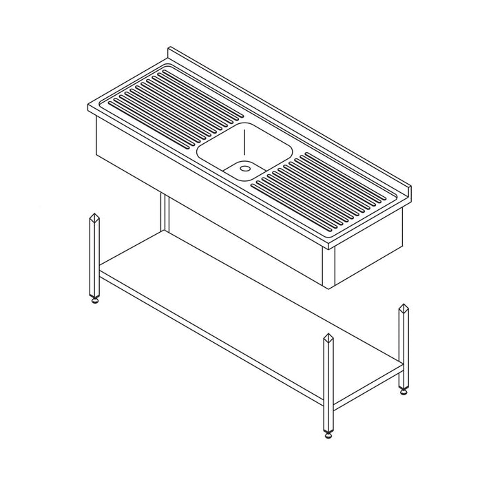 Table lave-vaisselle en inox Maxima, 120x60 cm avec évier, dosseret et étagère de rangement, adaptée pour cuisine professionnelle.