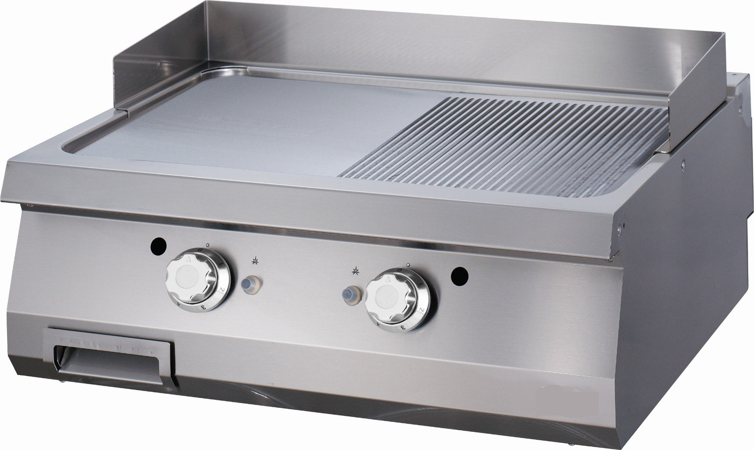 Plaque de gril lourde demi-rainurée pour ligne de cuisson 700 Maxima, unité double, 70 cm profondeur, pour gaz.