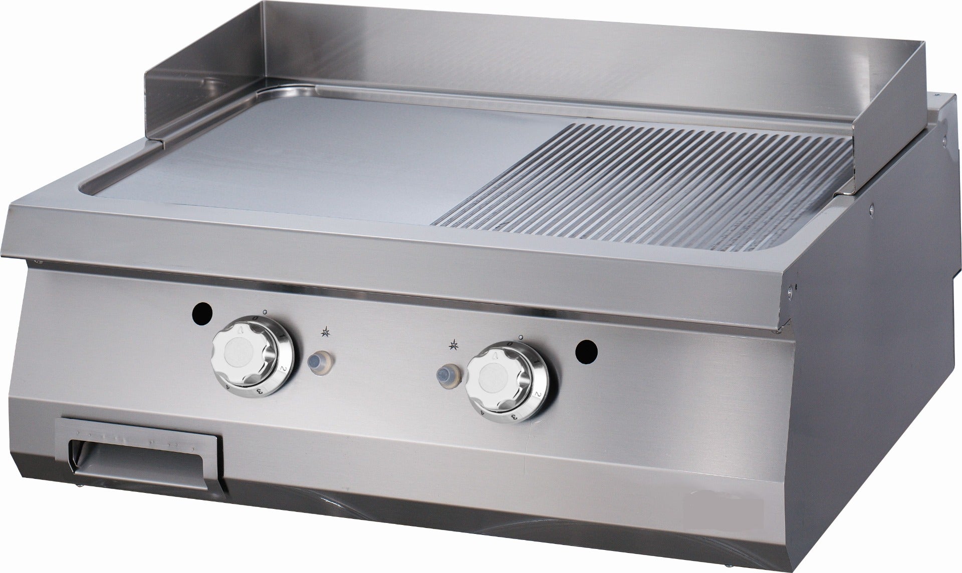 Plaque de gril lourde demi-rainurée pour ligne de cuisson 700 Maxima, unité double, 70 cm profondeur, pour gaz.