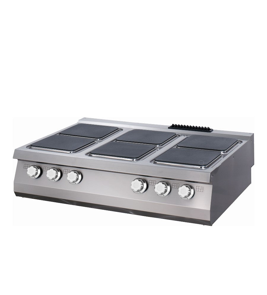 Cuisinière électrique Maxima Ligne de cuisson 900 avec 6 brûleurs, unité triple, profondeur 90 cm, conception élégante.