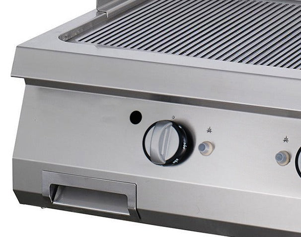 Plaque de gril rainurée double pour cuisson au gaz, ligne 900 Maxima, profondeur 90 cm, idéale pour cuisine professionnelle.