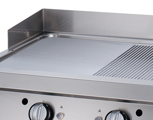 Plaque de gril électrique Maxima, ligne de cuisson 900, chrome demi-rainuré, unité double, profondeur 90 cm, pour cuisson professionnelle