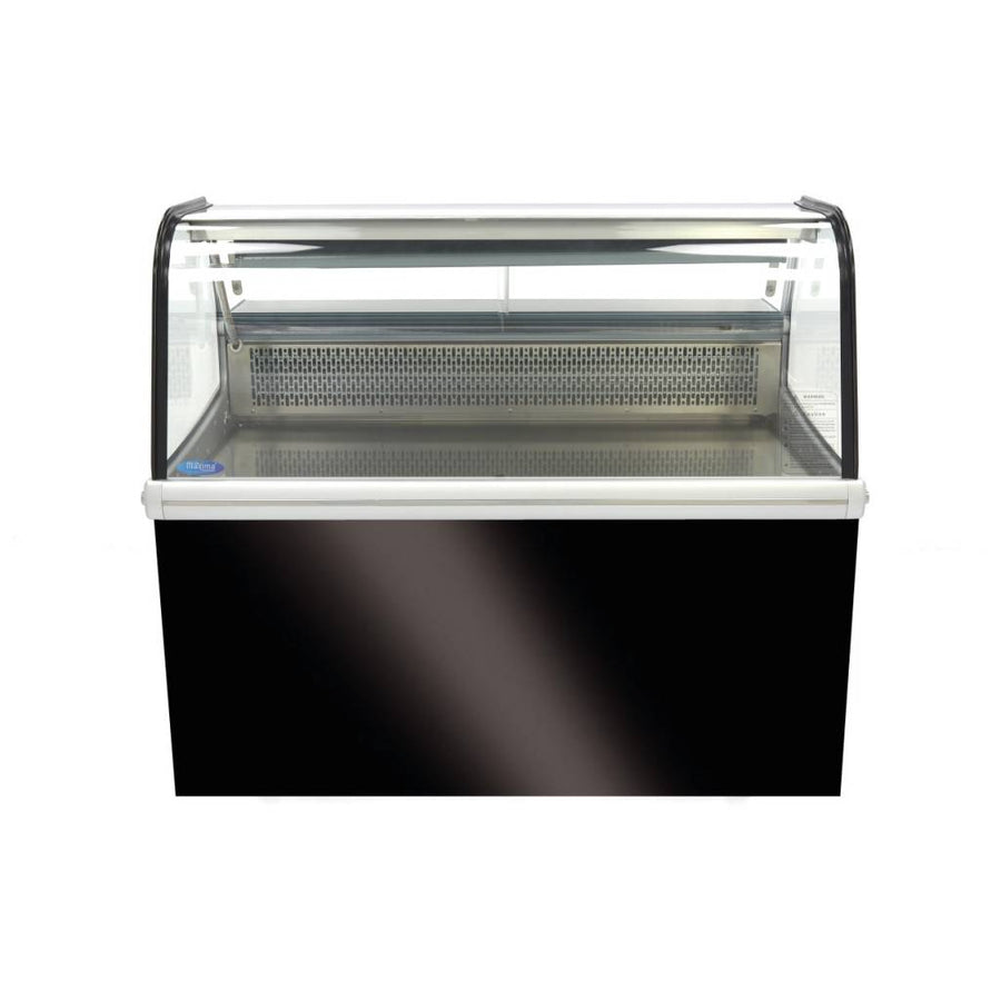 Vitrine réfrigérée Maxima de 255 L avec support, affichant des étagères en verre et un éclairage intérieur.