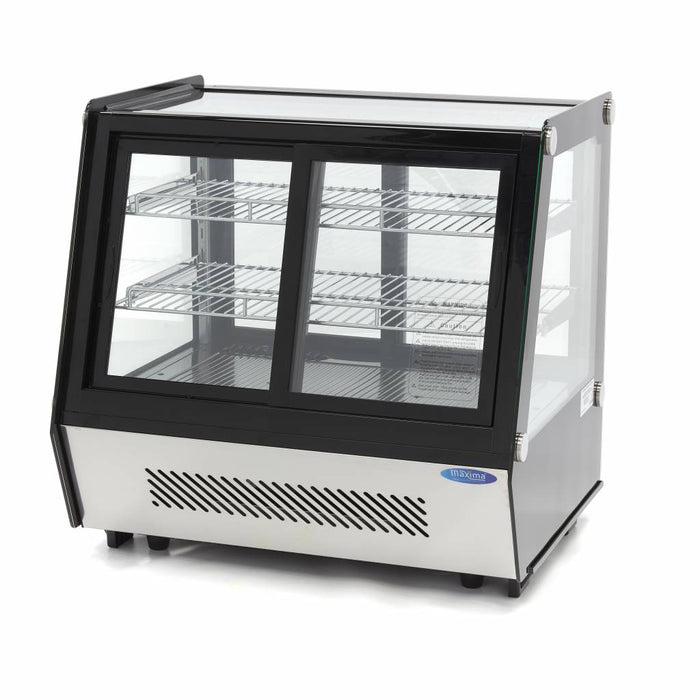 Vitrine réfrigérée Maxima de 125 L avec portes coulissantes avant et arrière, pour gâteaux et desserts.