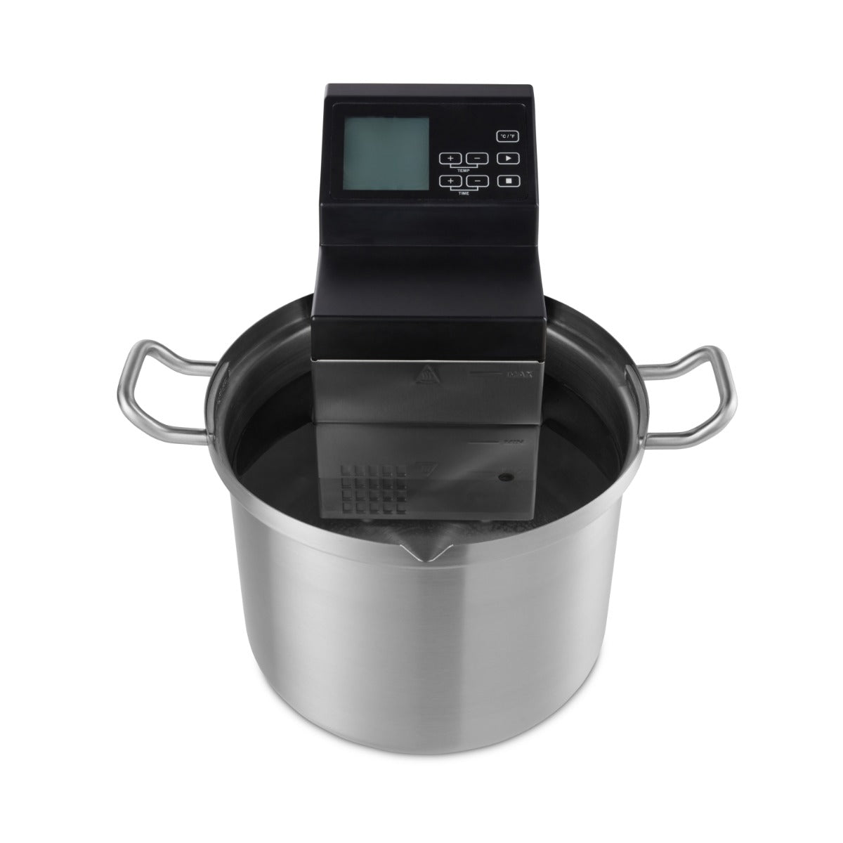 Cuiseur sous vide Maxima avec bâton de 30 L de capacité et pompe de 8 L/min, idéal pour la cuisson précise à basse température.