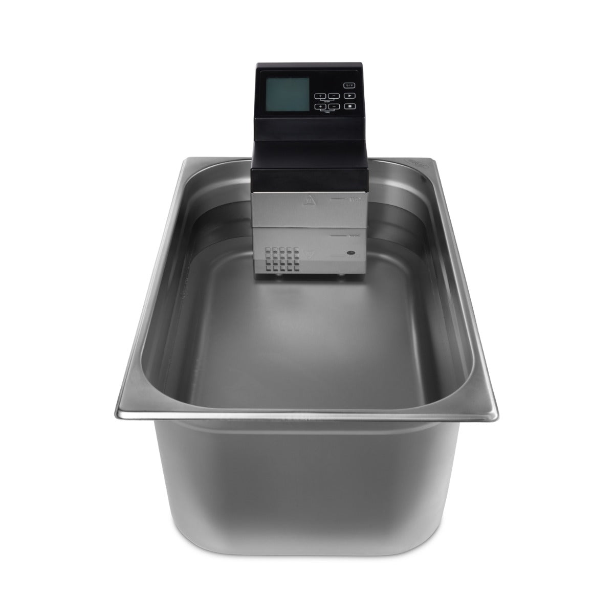Cuiseur sous vide Maxima avec bâton de 30L, pompe de 8L/min, affichant l'écran de contrôle et le design compact.