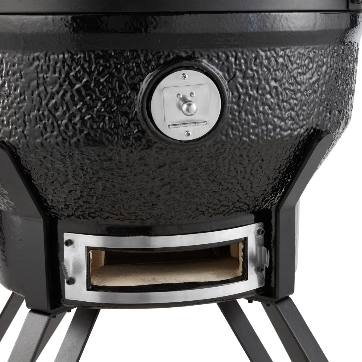 Barbecue Kamado Maxima Premium 26 pouces avec couvercle en céramique et poignées en acier, idéal pour la cuisson en plein air.