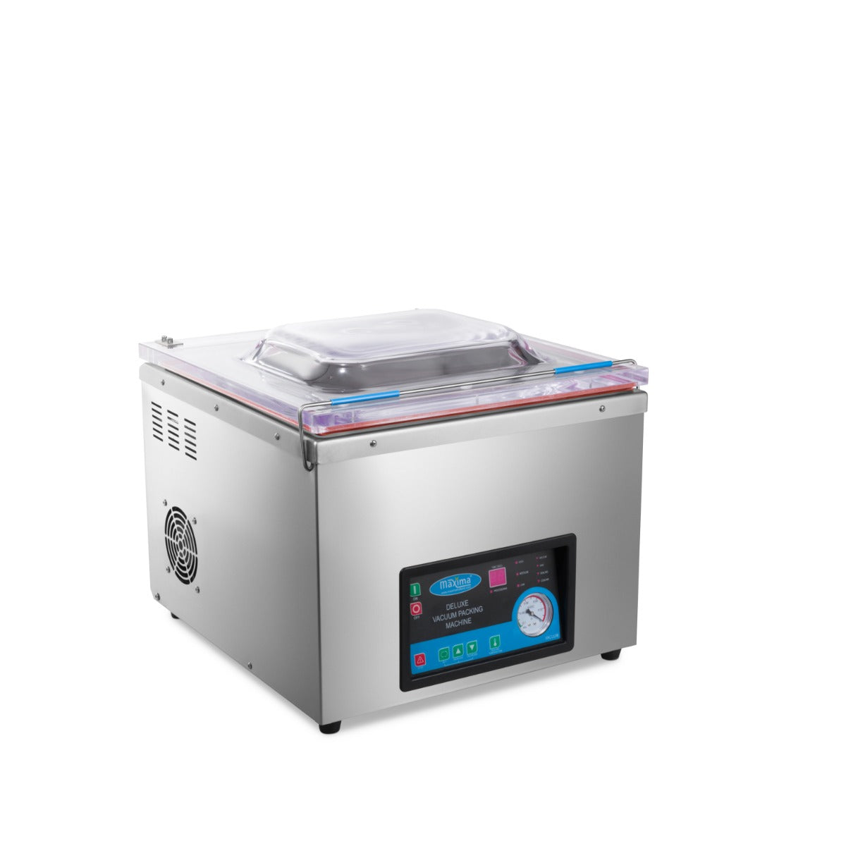 Machine à emballer sous vide Maxima avec joint de 44 cm, chambre de 46 cm de haut, large et profonde.