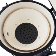 Barbecue kamado premium Maxima de 22 pouces, en céramique noire avec couvercle et poignée, prêt pour la cuisson en plein air.