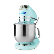 Mixeur planétaire MAXIMA bleu de 7 L, idéal pour 2 kg de pâte, avec bol en acier inoxydable et accessoires inclus.