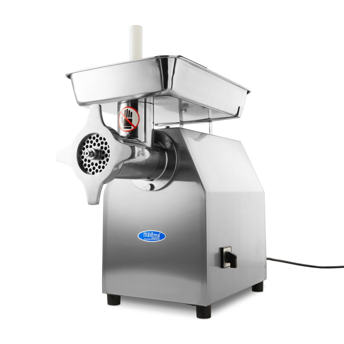 Hachoir à viande Maxima, broyeur électrique robuste pour traiter jusqu'à 320 kg/h, avec lames en acier inoxydable.