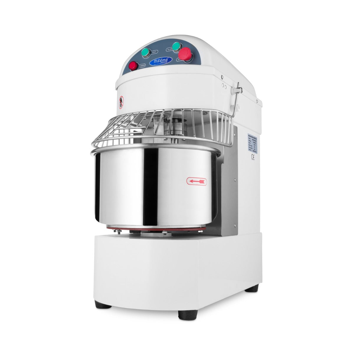 Pétrin à spirale Maxima 20 L pour 13 kg de pâte, deux vitesses, idéal pour pétrir la pâte en cuisine professionnelle.