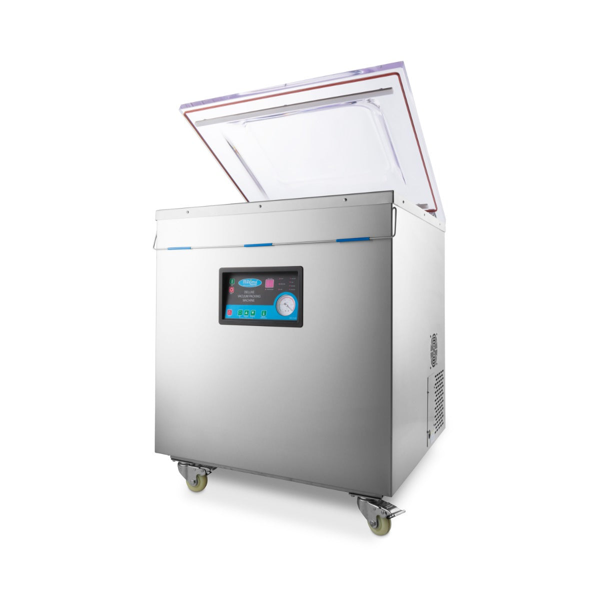 Machine à emballer sous vide Maxima avec joint de 70 cm, chambre de 72 x 61 x 21,5 cm, pour emballage alimentaire.