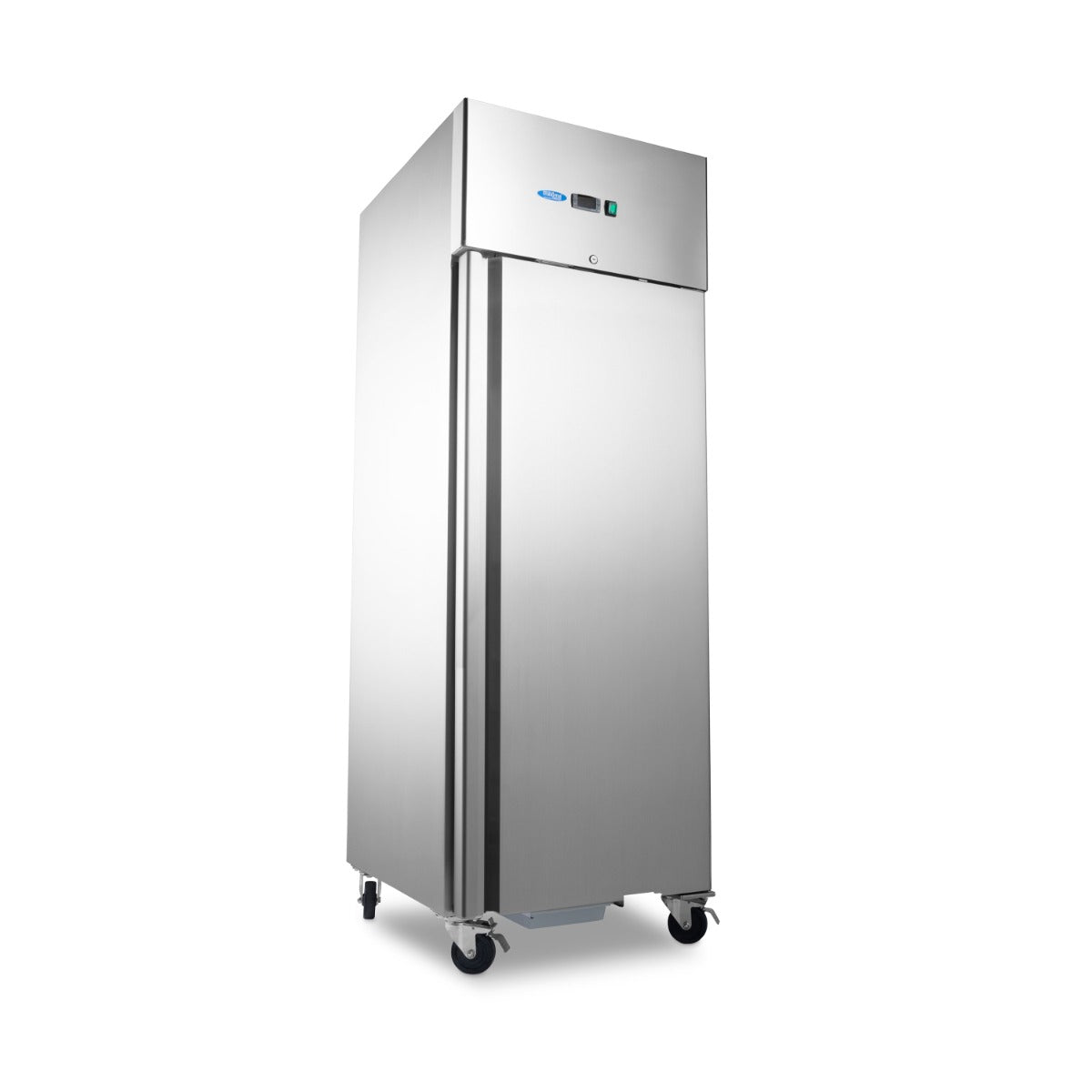 Réfrigérateur à poisson Maxima en acier inoxydable de 600 L avec 7 conteneurs sur roulettes, capacité 60x40 cm, stockage frais.