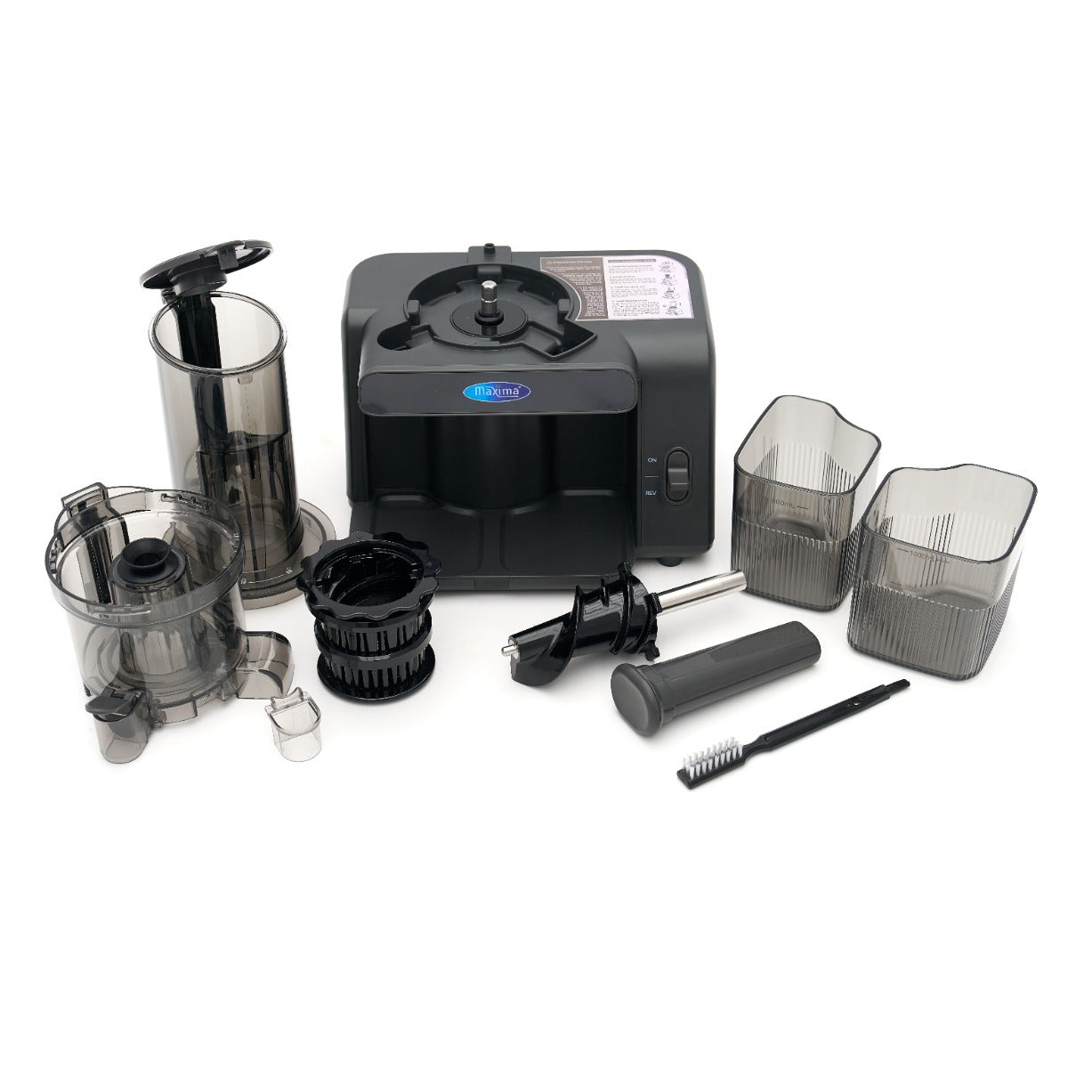 Extracteur de jus Maxima professionnel, presse-agrumes lent avec récipient à jus de 0,8L, en acier inoxydable.