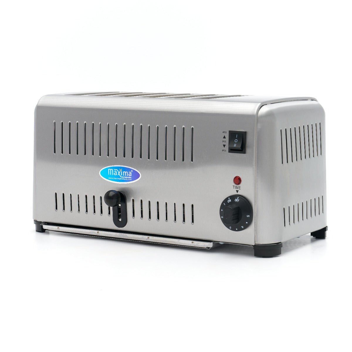 Grille-pain MAXIMA pour 6 tranches de pain, avec boutons de réglage et fentes larges pour un pain bien toasté.