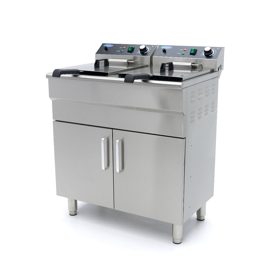 Friteuse - 2 x 16 L - 2 paniers - avec robinet de vidange et support - 230V