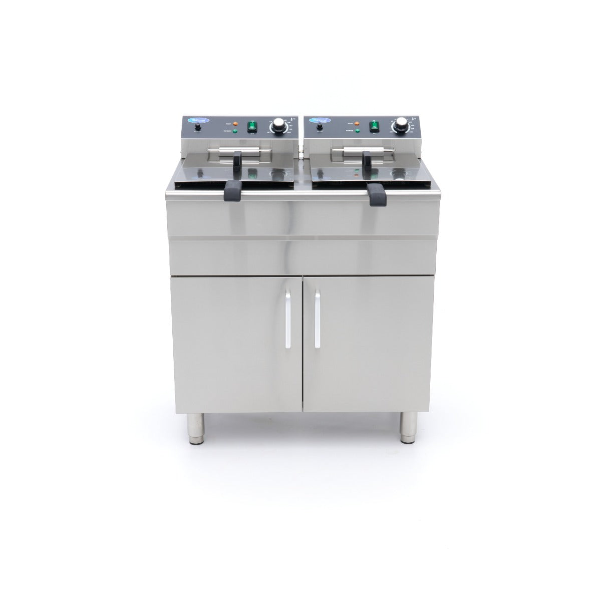 Friteuse Maxima double 2x16L avec 2 paniers, robinet de vidange et support, électrique 230V, pour cuisine professionnelle