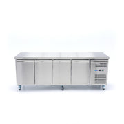 Réfrigérateur de comptoir Maxima, table réfrigérée positive, 4 portes, hauteur 223 cm, pour stockage alimentaire.