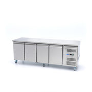 Réfrigérateur de comptoir Maxima, table réfrigérée positive, 223 cm, 4 portes, intérieur visible avec étagères et compartiments