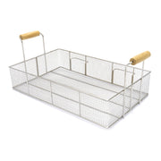 Panier à friture Maxima de 20L avec poignée, conçu pour friteuses, en acier inoxydable, prêt à contenir des aliments frits.