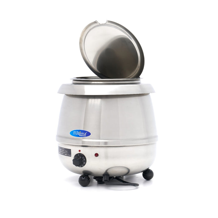 Marmite à soupe Maxima en acier inoxydable de 10 L avec pot intérieur amovible et encoche pour louche.