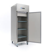 Réfrigérateur en acier inoxydable Maxima de 600 L avec 3 étagères réglables sur roulettes, capacité de 2/1 GN.
